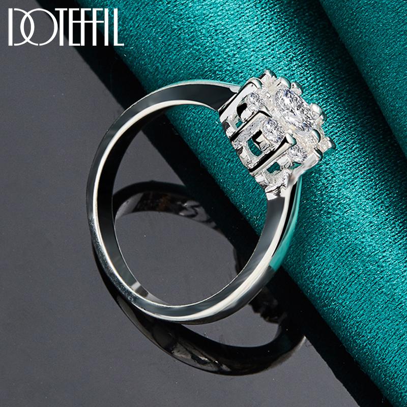 925 Pure Silver Flower AAA Zircon Ring Fashion Wedding Jewelry