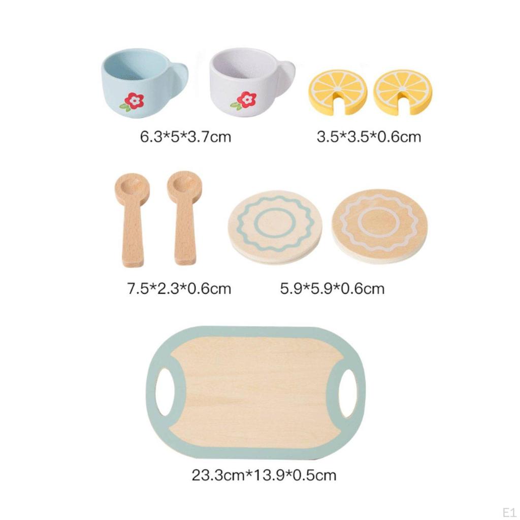 Wooden Afternoon Tea Set Role Playing Playset Educational Cake for