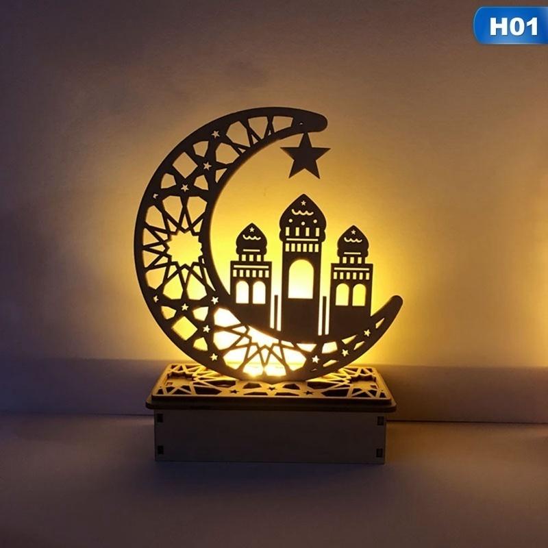 2020 New Wooden Islam Muslim Eid Mubarak Ramadan Home Party Ornament Decor Led Wooden Diy Table Deco