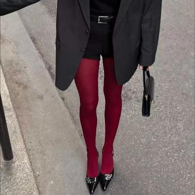 Kave  Autumn Winter Christmas Women 80D Soft Solid Color Semi Opaque Footed Tights High Waist Womens Tights Plus Size Tights