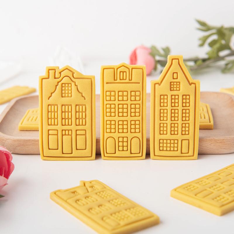 European Retro Architecture Cookie Cutters Amsterdam Buildings Shape DIY Biscuit Stamp Fondant Embosser Cake Decorating Tools