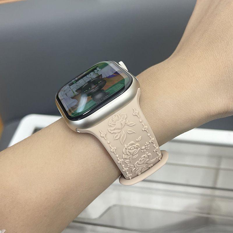 Rose Silicone Strap for Apple Watch- Soft Silicone Creative Rose Embossed Watch Band for iWatch S10/9/8/7/6/5/4/3/2/1/Se/Ultra/Ultra2 49mm 46mm 45mm