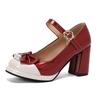Spring sweet bow high heel color matching one-button Mary Jane shoes
