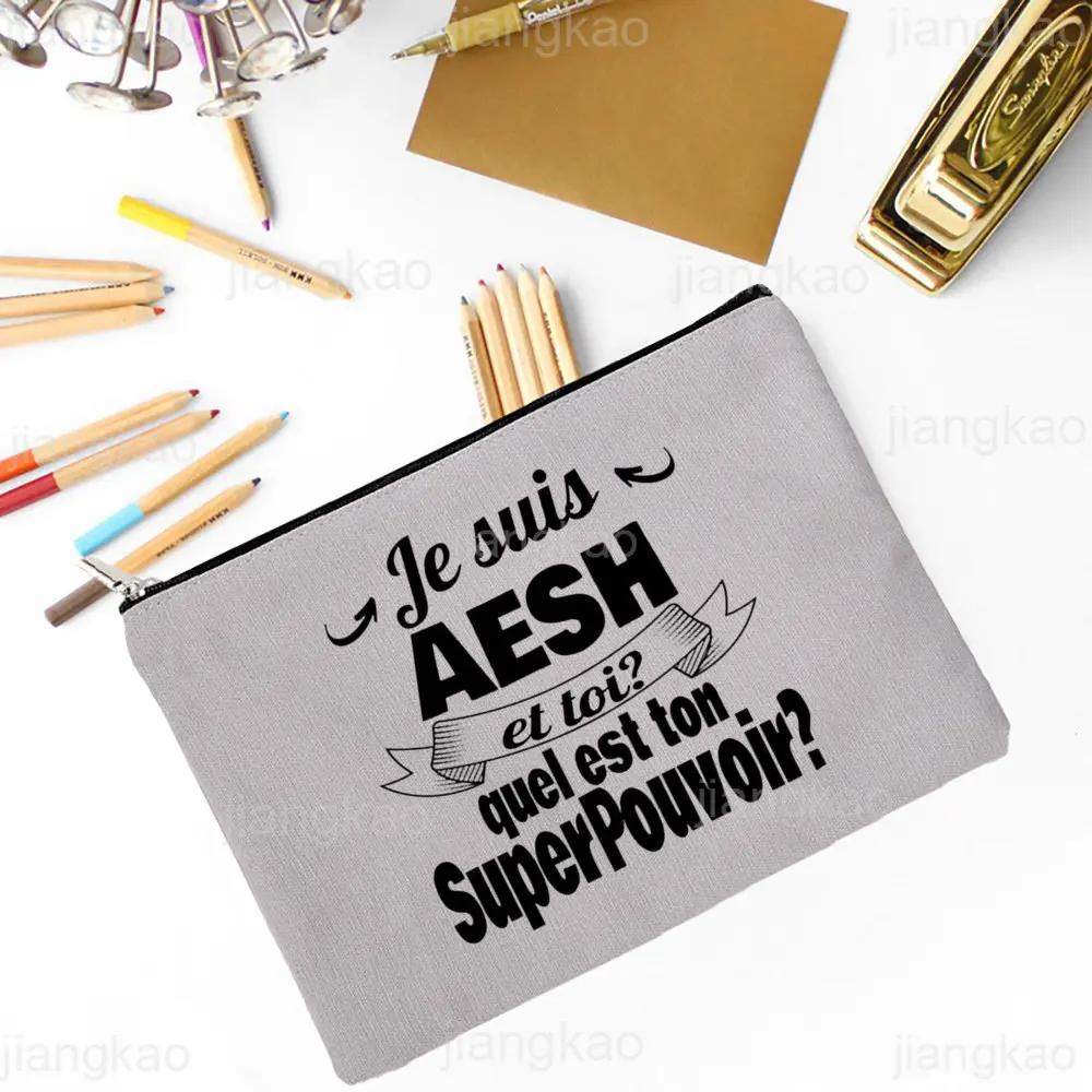Merci AESH Printed Makeup Bag Travel Toiletry Organizer Female Neceser Cosmetic Pouch  School Pencil Bags Best Gifts for AESH