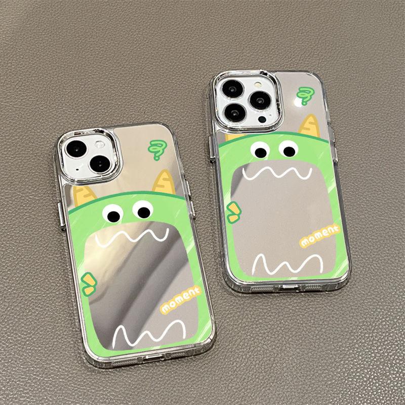 Mirror green big mouth monster is suitable for iPhone17promax mobile phone case 16/15 Apple 13 all-inclusive explosion 14