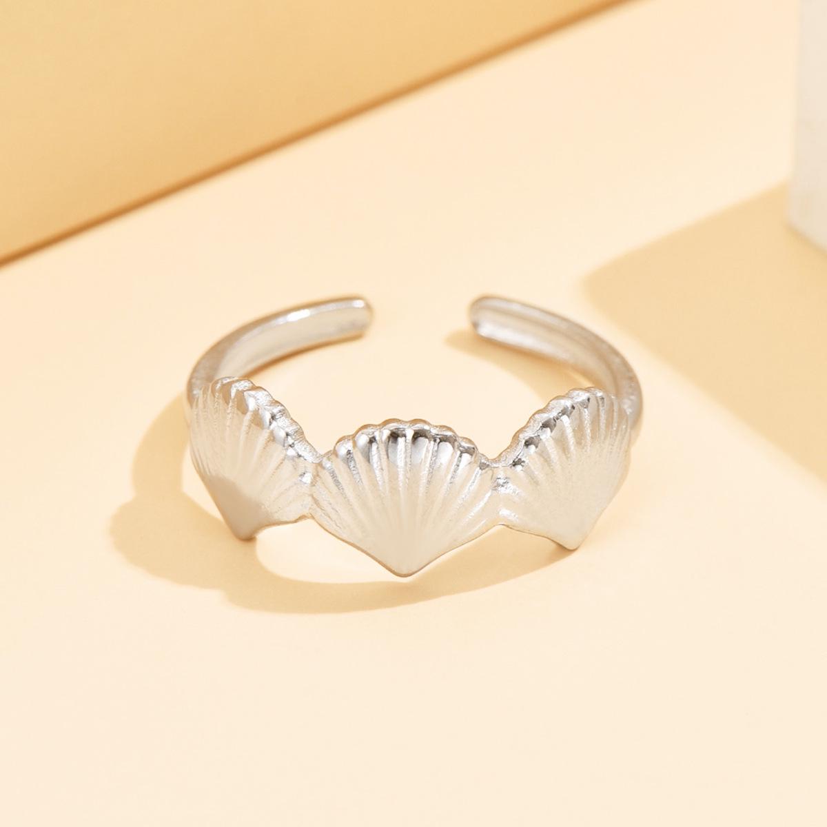 Ocean Series Stainless Steel Shell Open Ring - Casual Resort Style Jewelry