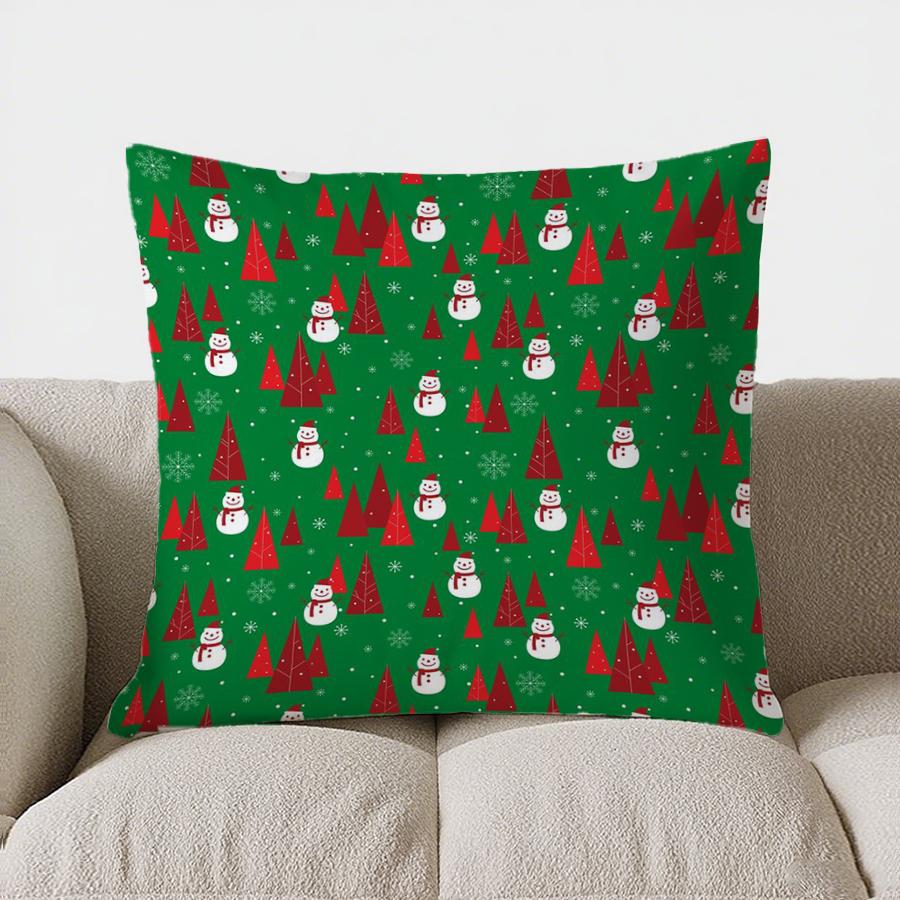 Home Decor Christmas Snowmen And Trees Pattern Pillow Pattern Cushion Cover Suitable For Sofa Bedroom Car Pillow Cover