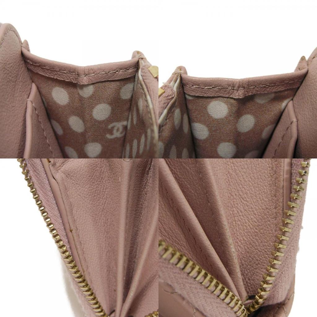 Used 10097 Coco Pearl Zip Coin Purse AP3811 7943 COCO Mark CC Mark Dots Random Matelasse Pink Beige Women's from Japan