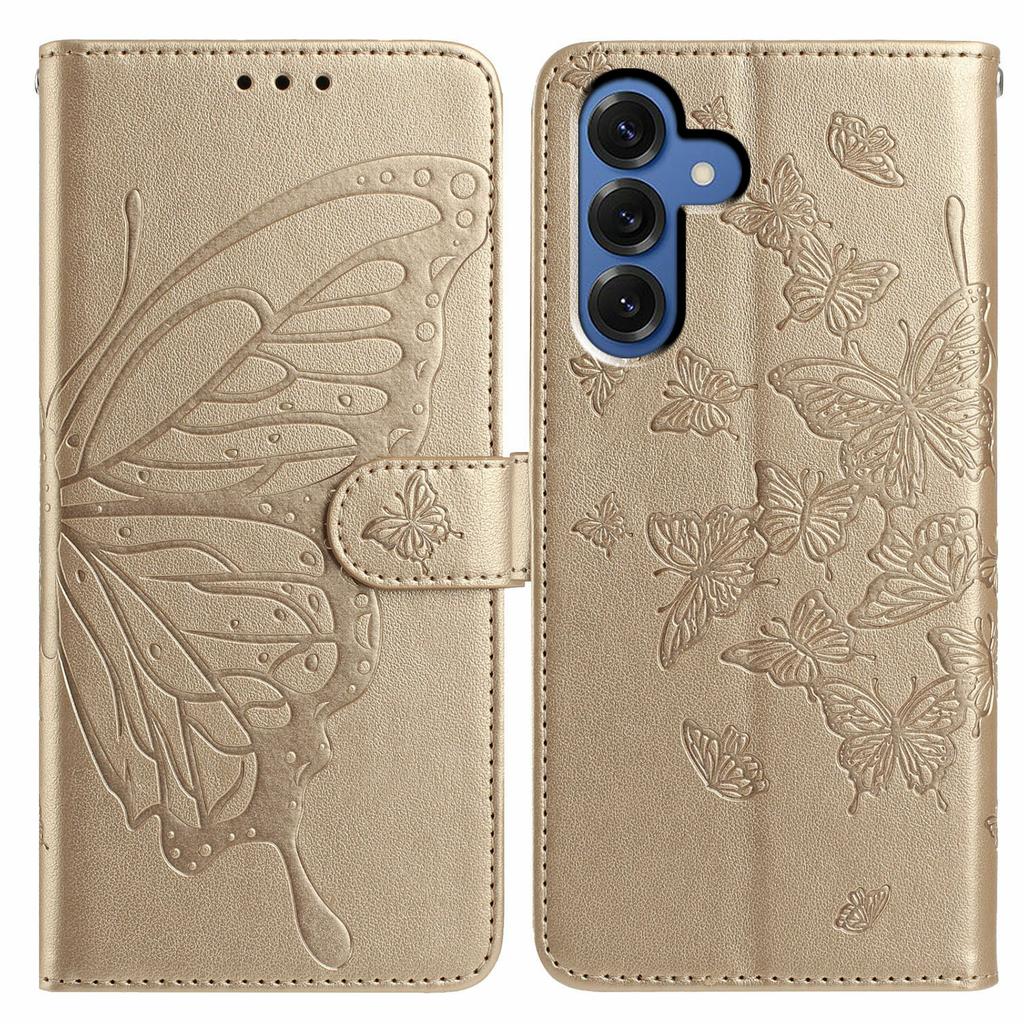 For Samsung Galaxy S25 Case Butterfly Imprinted Wallet Stand PU Leather Flip Phone Cover with Strap