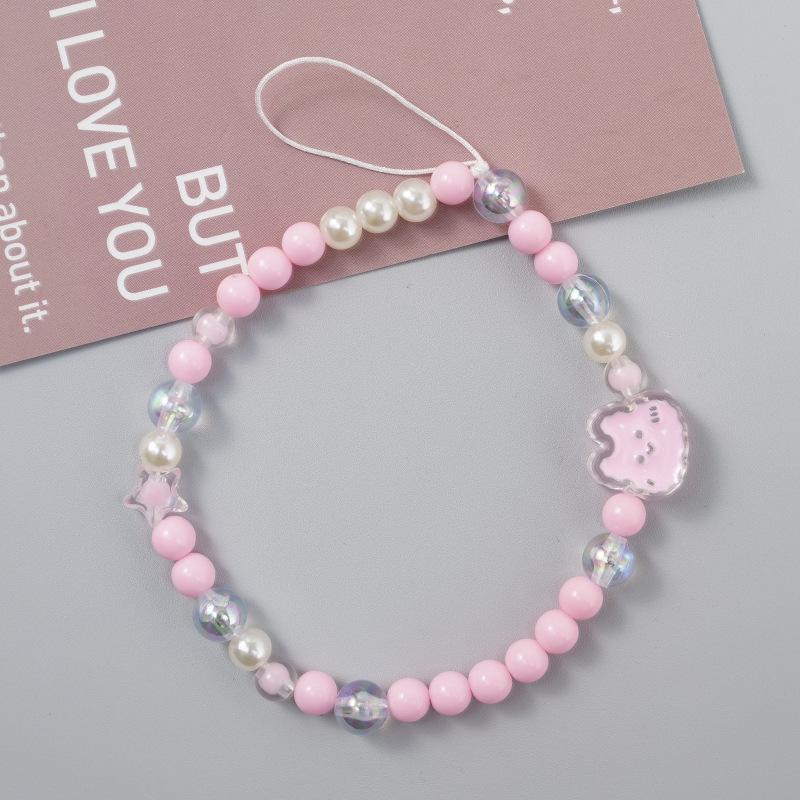 

Single Buckle Pink Flower Beaded Phone Chain Wrist Strap Bright Pink Epoxy Flower