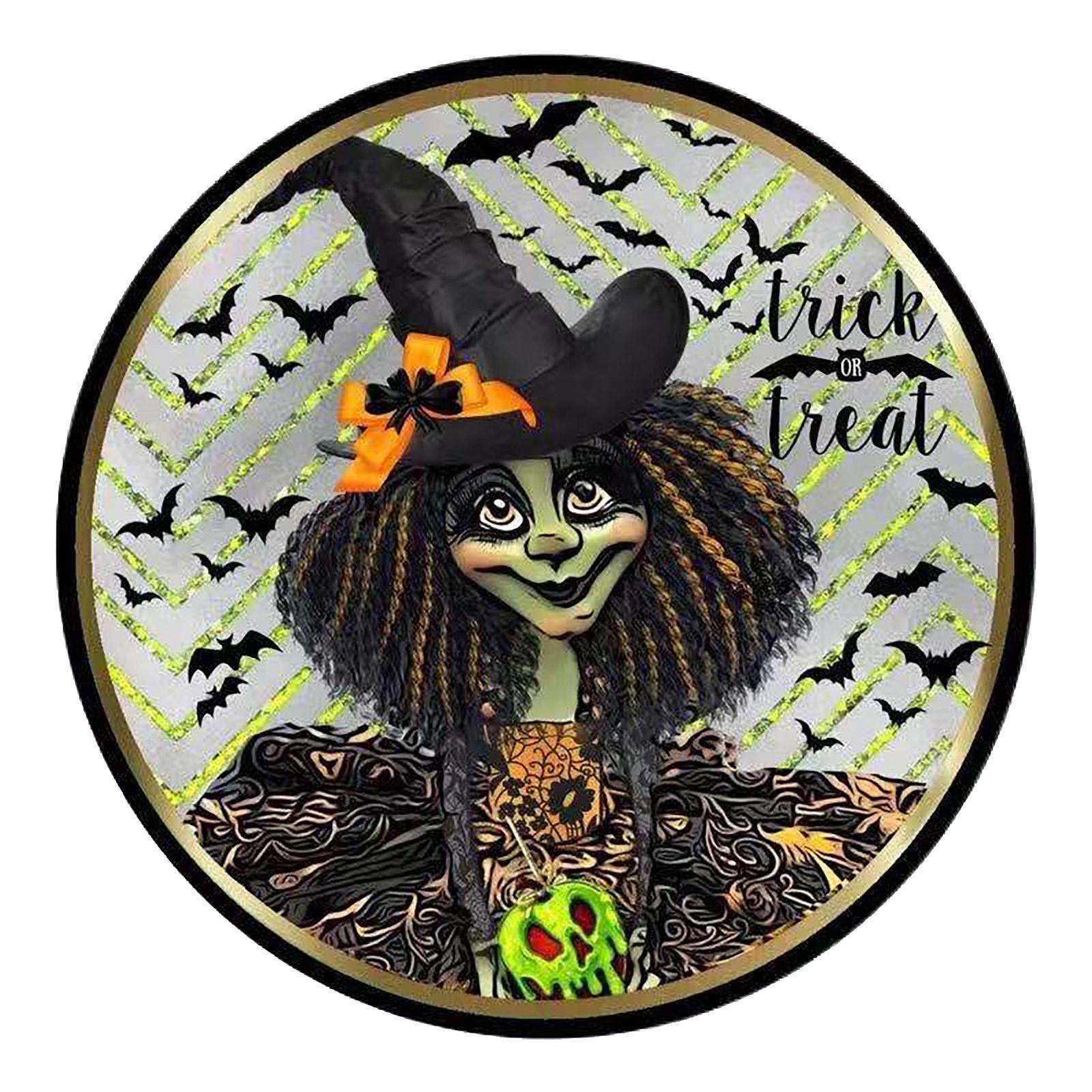 

Scary Witch Halloween Wreath Sign Christmas Pendant Decoration Sign Home One Size
