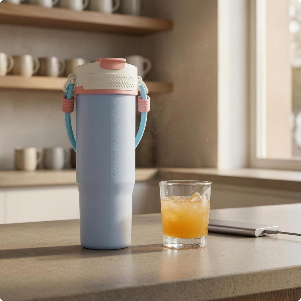Portable Juice Blender Double Lid Cup Stainless Steel Yellow