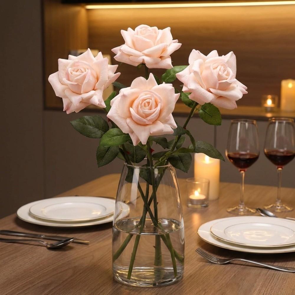 Vase Decor Real Touch Artificial Rose Flower Handmade Artificial Faux Rose Branch Realistic 73cm Fake Flower Wedding Party