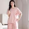 Sweet Girlish Minimalist Summer Pajamas, Women's Short-sleeve Long Pants Set, Thin Cotton, Loose and Comfortable Loungewear