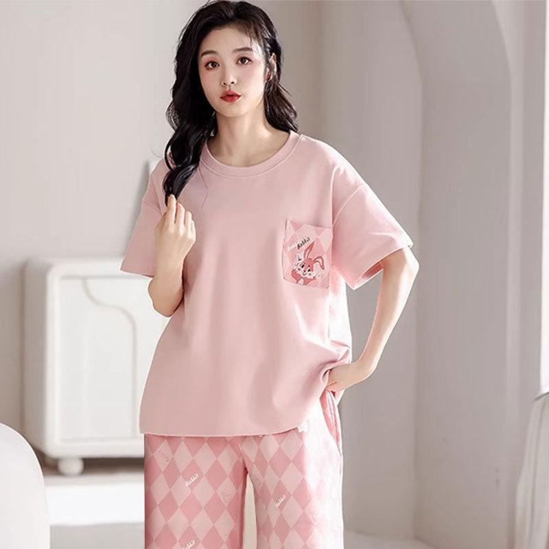 Summer Cool Soft Cute Cartoon Crayon Small New Pajamas Women's Round Neck Short-sleeved Trousers Set Skin-friendly Outer Loungewear