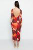 Women's Fashion New Dress Multi-Colored Special Textured Fitted Back Detailed Maxi Flexible Knitted Pencil Dress