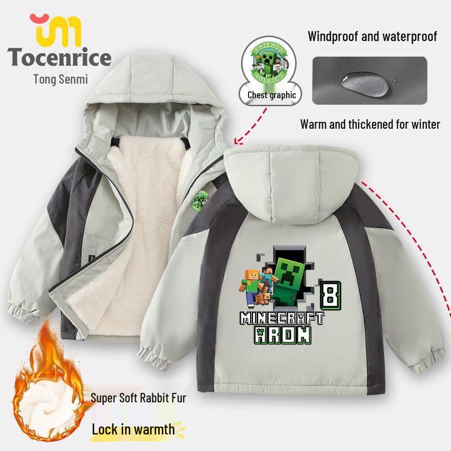 

Дитяча осінньо-зимова вітрівка Minecraft з кролячого хутра - Новий стиль 2025 року, утеплена куртка для хлопчиків 140cm