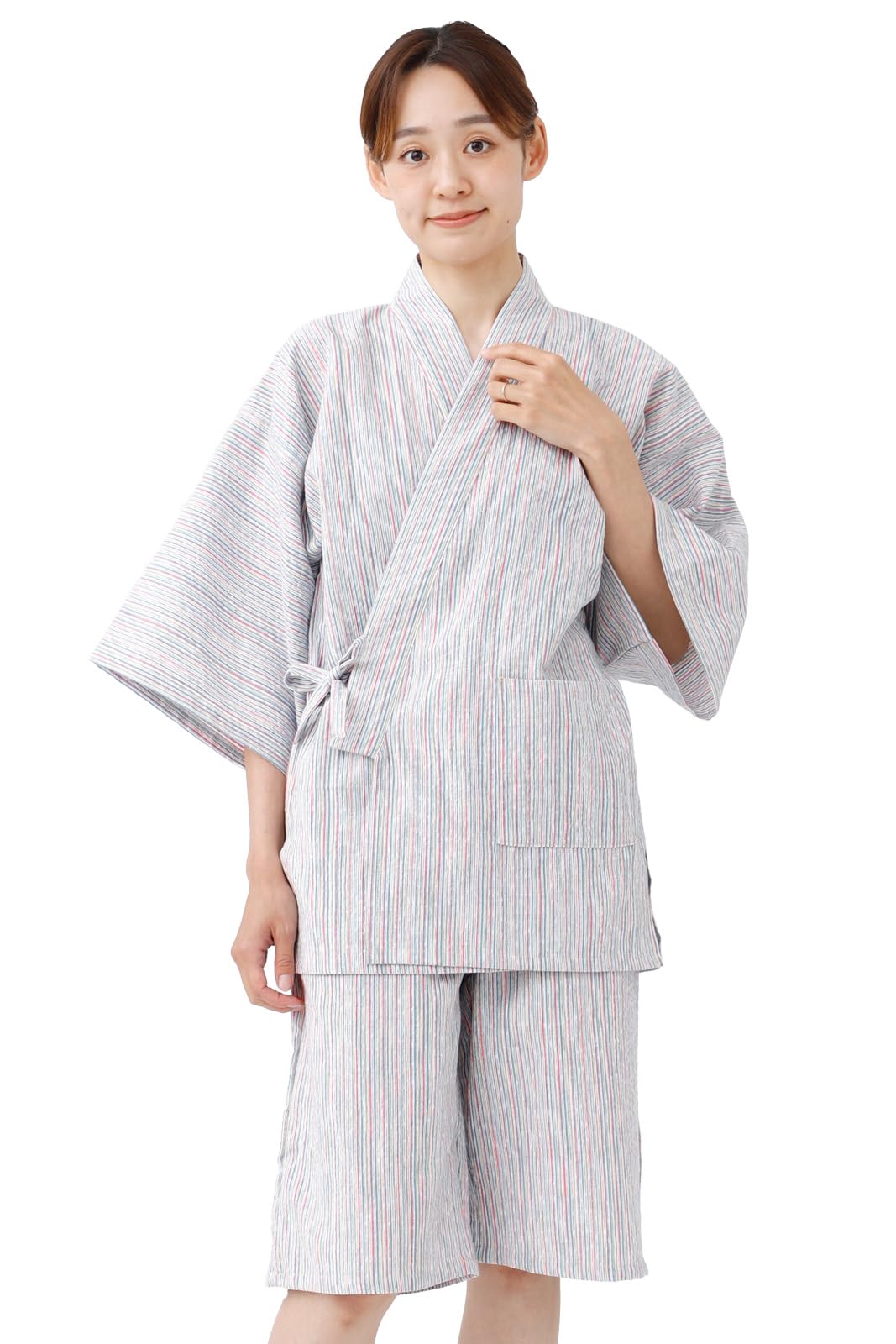 

Пижама Jinbei Kurume Weave Shijira Weave, размер ML, хлопок, для взрослых, дневная, комнатная одежда, Kurume Colorful [Tayutafu], женская, 100% материнская (L, Полоски)