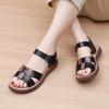 Summer New Top Leather Mom Sandals Comfortable Soft Bottom Flat Middle Aged Women's Shoes