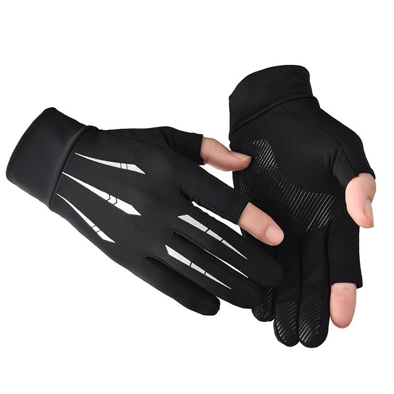 Spring and summer ice silk sunscreen gloves men's fishing breathable high elastic gloves outdoor riding driving leaking two-finger gloves