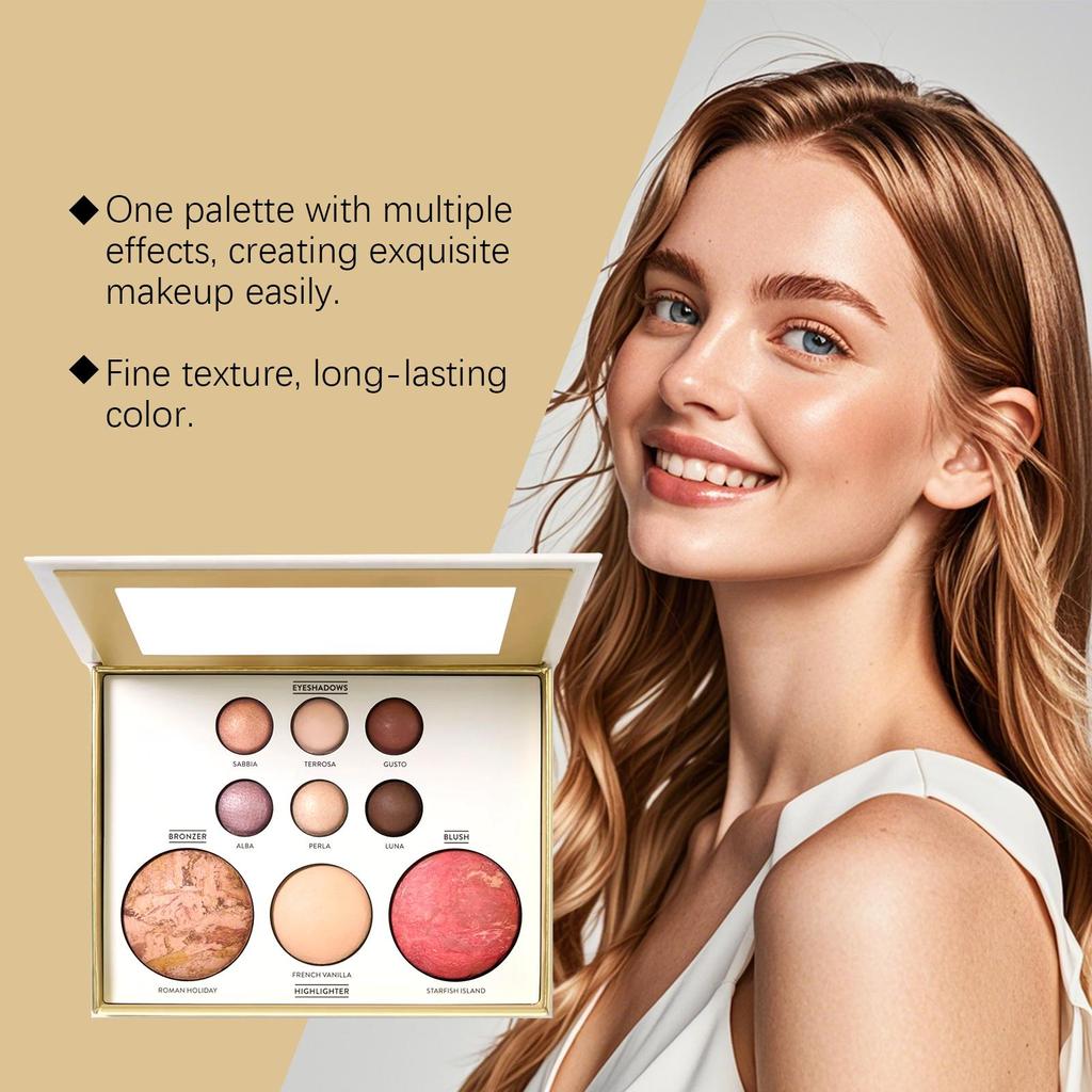 AMZ Gold-Plated Multi-Face Makeup Palette, includes eyeshadow,contour, blush,highlighter,under-eye brightener/Beauty Makeup/Long Lasting