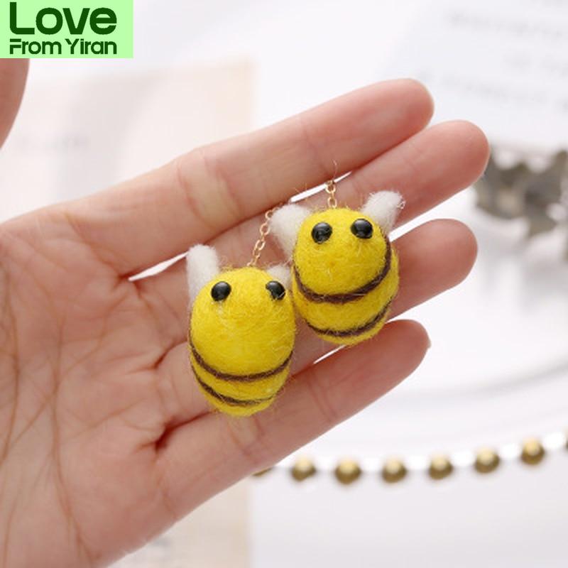 Honey Bee Earrings Girls Kids Cute Style Animal Handmade For Women Wool Long Chain Yellow Small Bumble Bee Earings DangleCute Chain