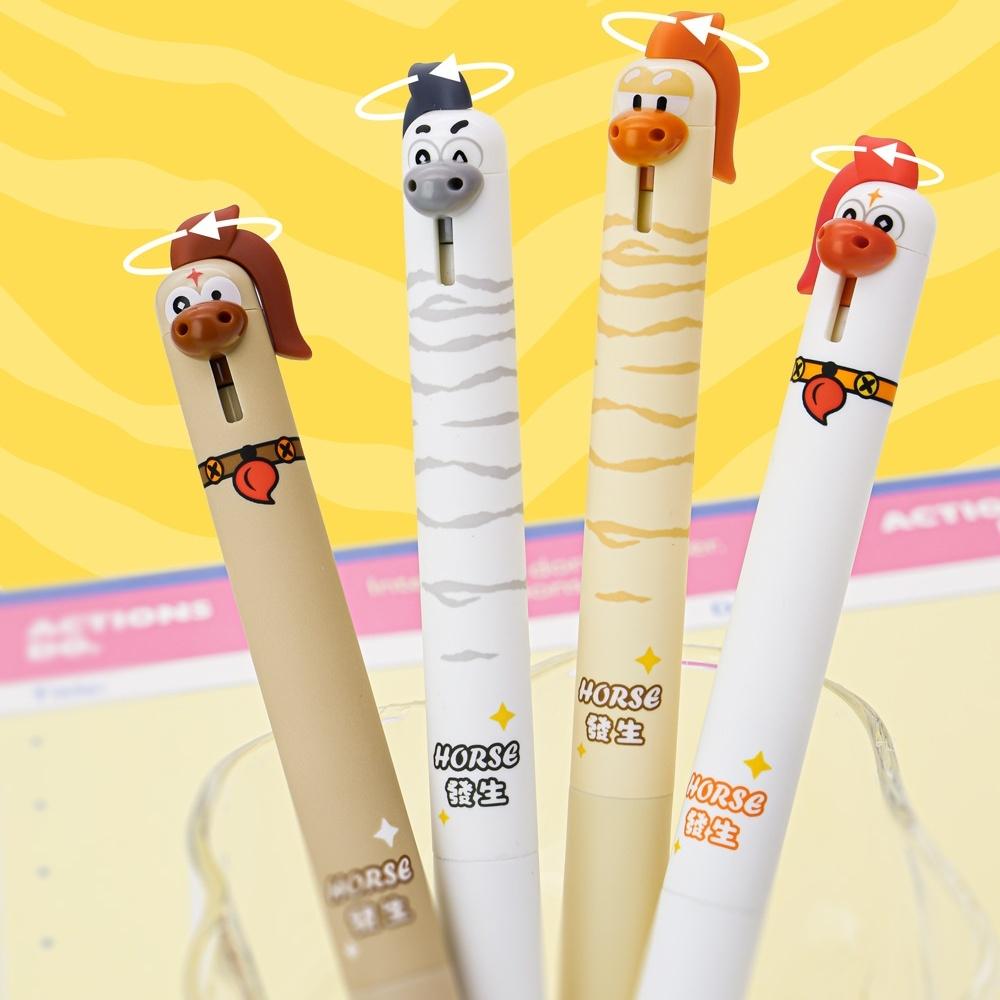 1/4pcs Creative Cartoon Horse Gel Pen 0.5mm ST Tip Ballpoint Quick Dry Ink Smooth Writing Pen for Daily Study & Office