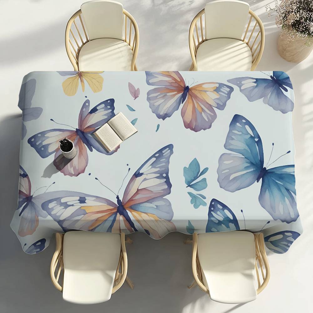 Watercolor Butterfly Pattern Table Cloth Party Decor Dining Room Home Kitchen Patios Waterproof Stain-Proof Table Cloth