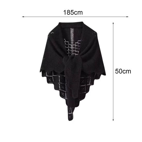 Women Knitting Shawl Solid Color Fringe Design Lightweight Versatile Hollow Shawl Open Knitted Pattern