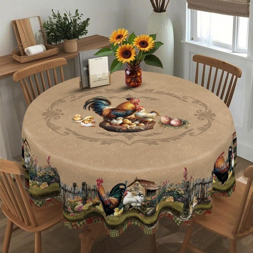 Country Rooster Polyester Tablecloth Waterproof Table Cover Round Table Cloth  Birthday Party D 150cm