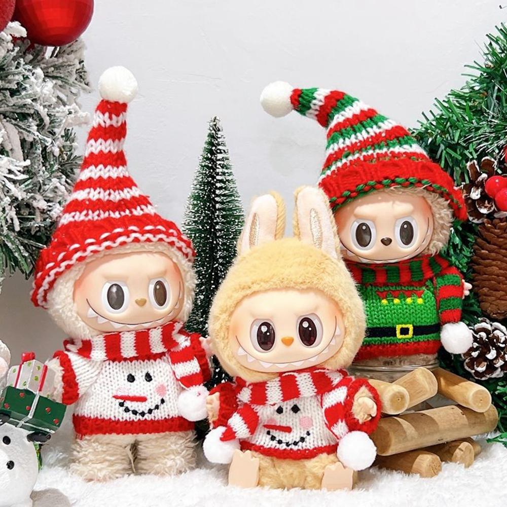 Christmas Doll Outfit Set for 17cm Gen 1/2 Figures Knitted Sweater Clothes with Hat/Sweater/Scarf (No Doll)