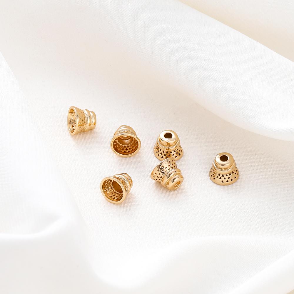 10PCS/lot 6.5*8MM 18K Gold Plated Brass Beads Caps Tassel Caps Bracelet Jewelry Making Supplies DIY Findings Accessories