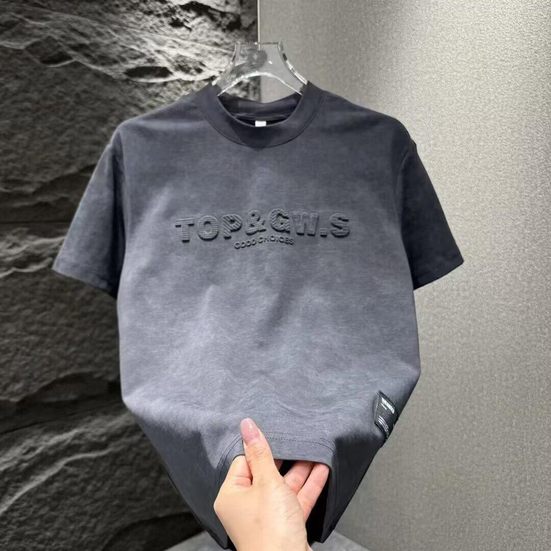 Early Spring Design Short-Sleeved T-Shirt Men S Concave-Convex Steel-Printed Letter Tie-Dye Half-Sleeved Men S T-Shirt M