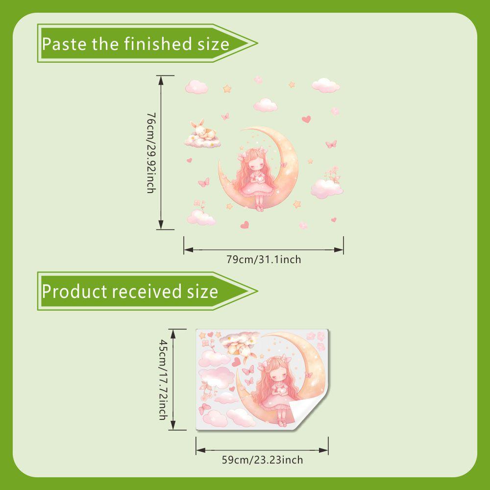 

Self-adhesive Cartoon Moon Girl Wall Stickers with Clouds Stars Butterflies for Pink Princess Kids Bedroom Home Decor 45x59cm разноцветный
