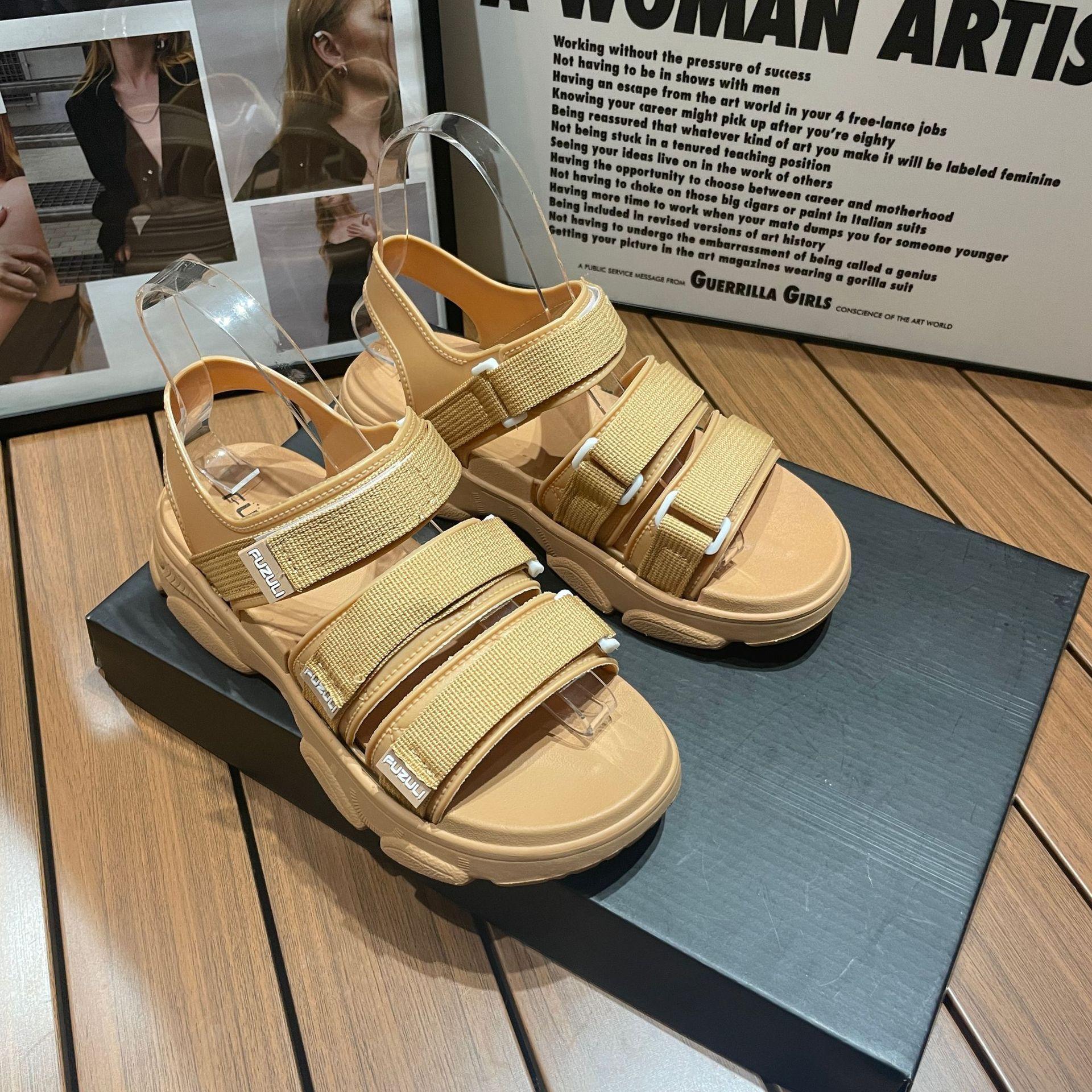 

Жіночі літні сандалі на липучках, нова модна повсякденна платформа з одним ремінцем, зручні сандалі на плоскій підошві, спортивні сандалі 40 помаранчевий