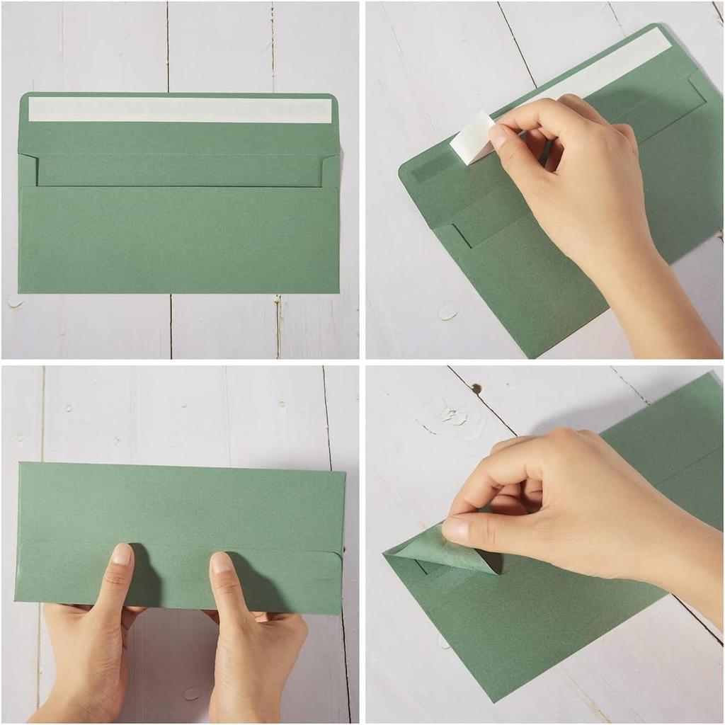 op 100 Pack Sage-Green #10 Business Envelopes Self Seal Standard Envelopes for Office Checks, Business, Letter Mailing Invoices, 4.13 x 9.49 Inches