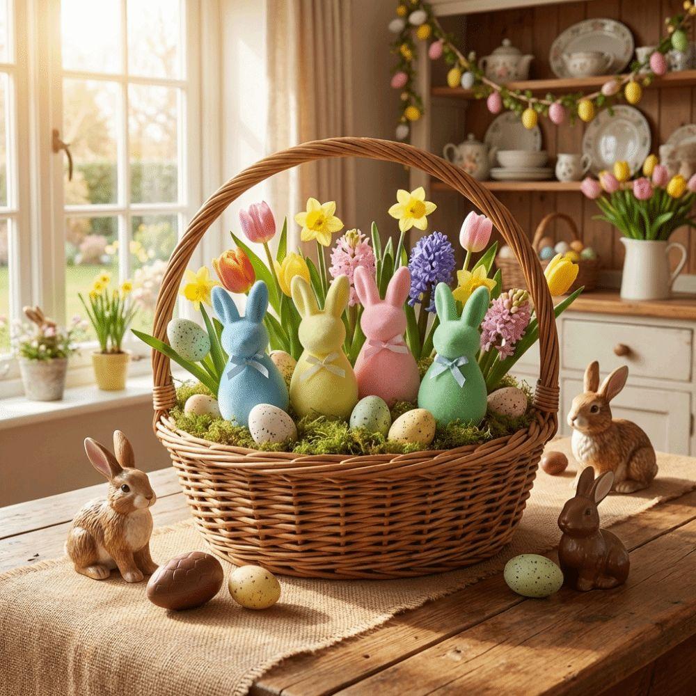 Spring Decor Foam Flocked Rabbit Figures with Bow Solid Color Easter Bunny Statue Plush 3D Standing Bunny Sculpture Garden Decor