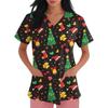 Clinical Uniform Women Gingerbread Santa Claus Print Christmas V-Neck Scrubs Women Fashion Short Sleeve Surgical Uniforms Top's