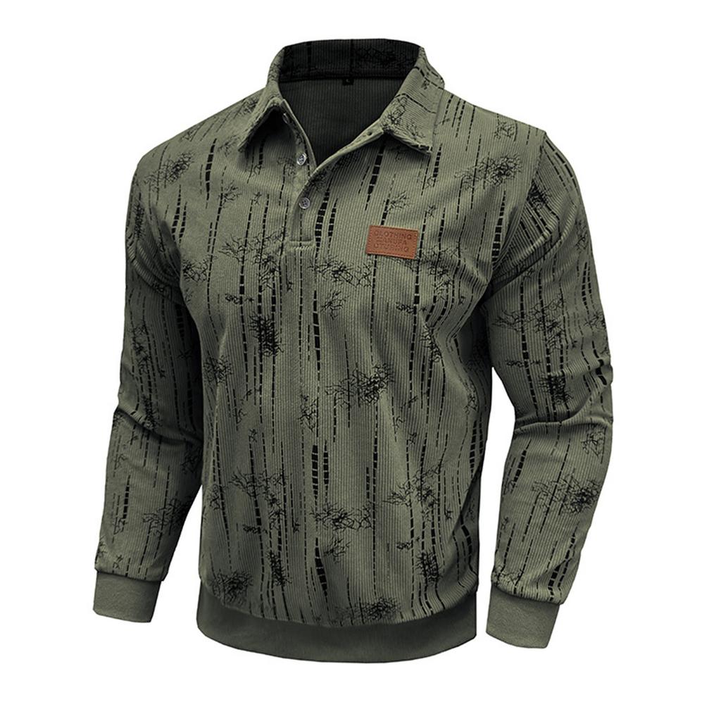 Men's Loose Casual Turn - Collar Button - Down Long - Sleeve Shirt With Ribbed Cuffs And Floral Pattern Top