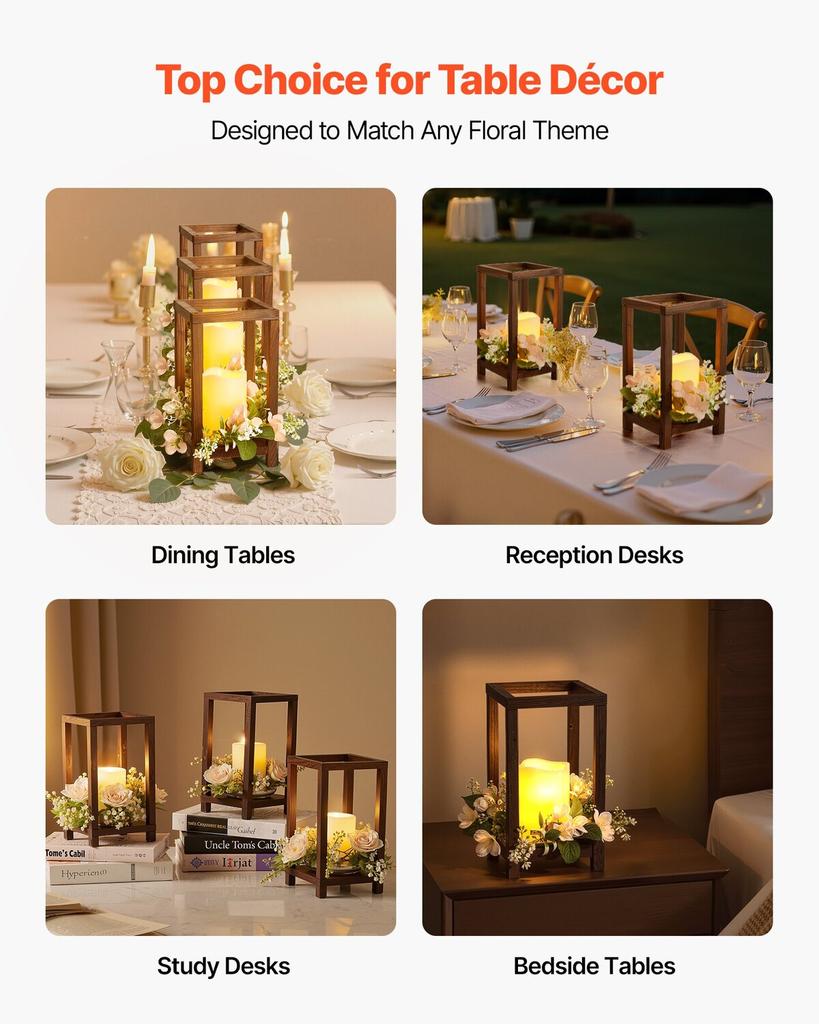 24 Pcs Wooden Wedding Lantern, Cedar Wood and Plastic Wooden Lantern Candle Holder, Rustic Decorative Home Centerpiece Ideal for Wedding Table Party