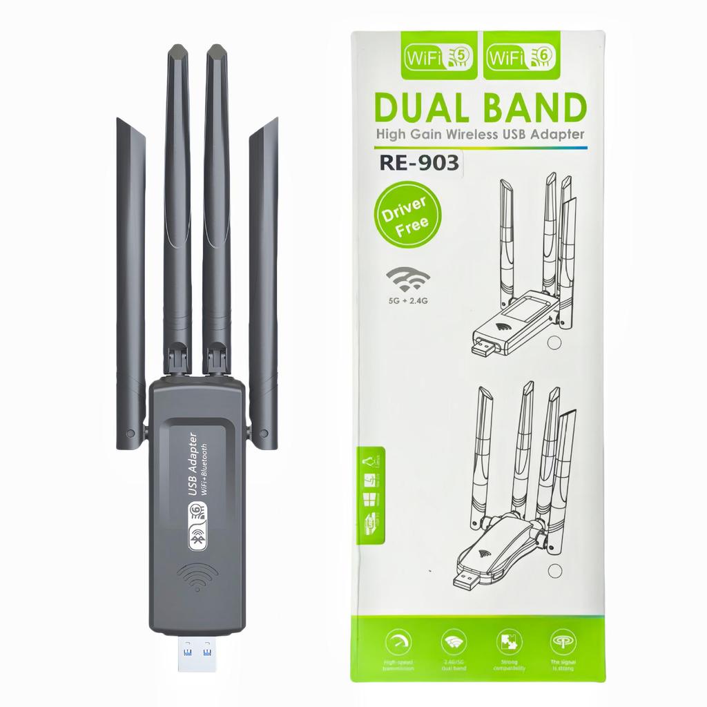 Driver-Free 5G Dual-Band USB WiFi Adapter with 1300M Gigabit Speed