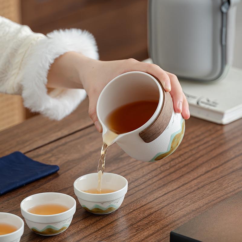 Coarse Pottery Qingshan Travel Tea set/Yanhe Travel Tea Set/ceramic Set Business Trip Car Express Cup Outdoor