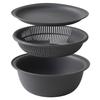 [Marna] Colander Bowl 21cm 3-Piece Set (Microwave Safe/Heat Resistant/Stackable) with Tray (Dishwasher Safe) A.21cm (Dark Gray)