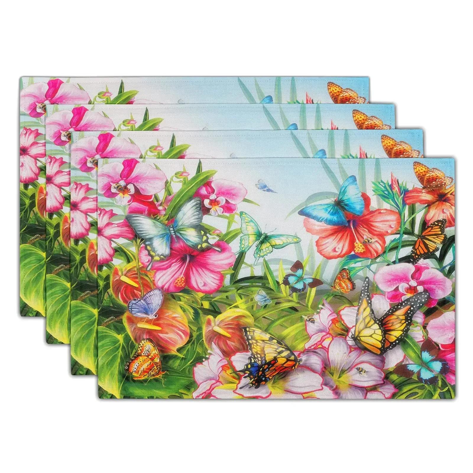 

1PC Flowers Butterfly Table Pad Entomology Watercolor Table Mats Rectangle Durable Placemat Heat Insulation Burlap Kitchen Mat 1PC 30x45CM