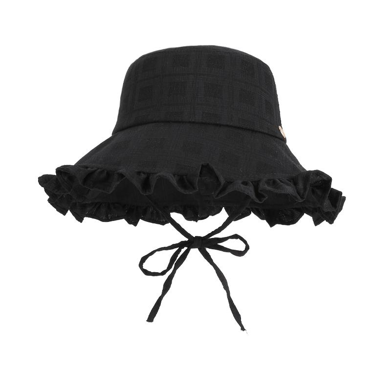 

6156-New spring and summer women s outdoor hats, fashionable and versatile sun hats with lace trim and large brim, fishermanhats One Size чорний