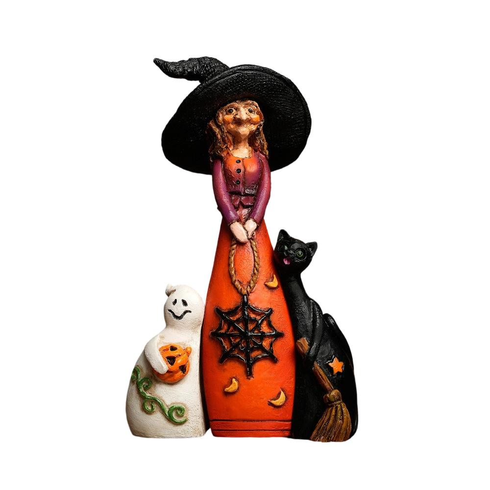 Creative Crafts Halloween Three Musketeers Witch  Cat Decoration Resin Statue Decoration Ornament Ornament