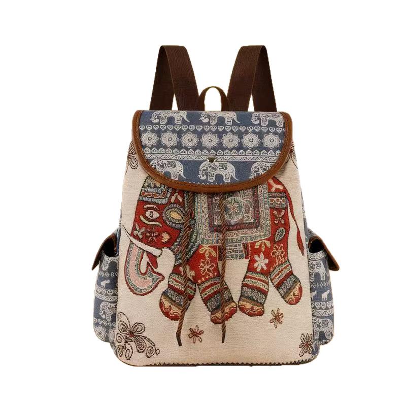 2026 New Female Ethnic Style Backpack Casual Plaid Drawstring Retro Women Large Capacity School Bag Drawstring Bucket Bag