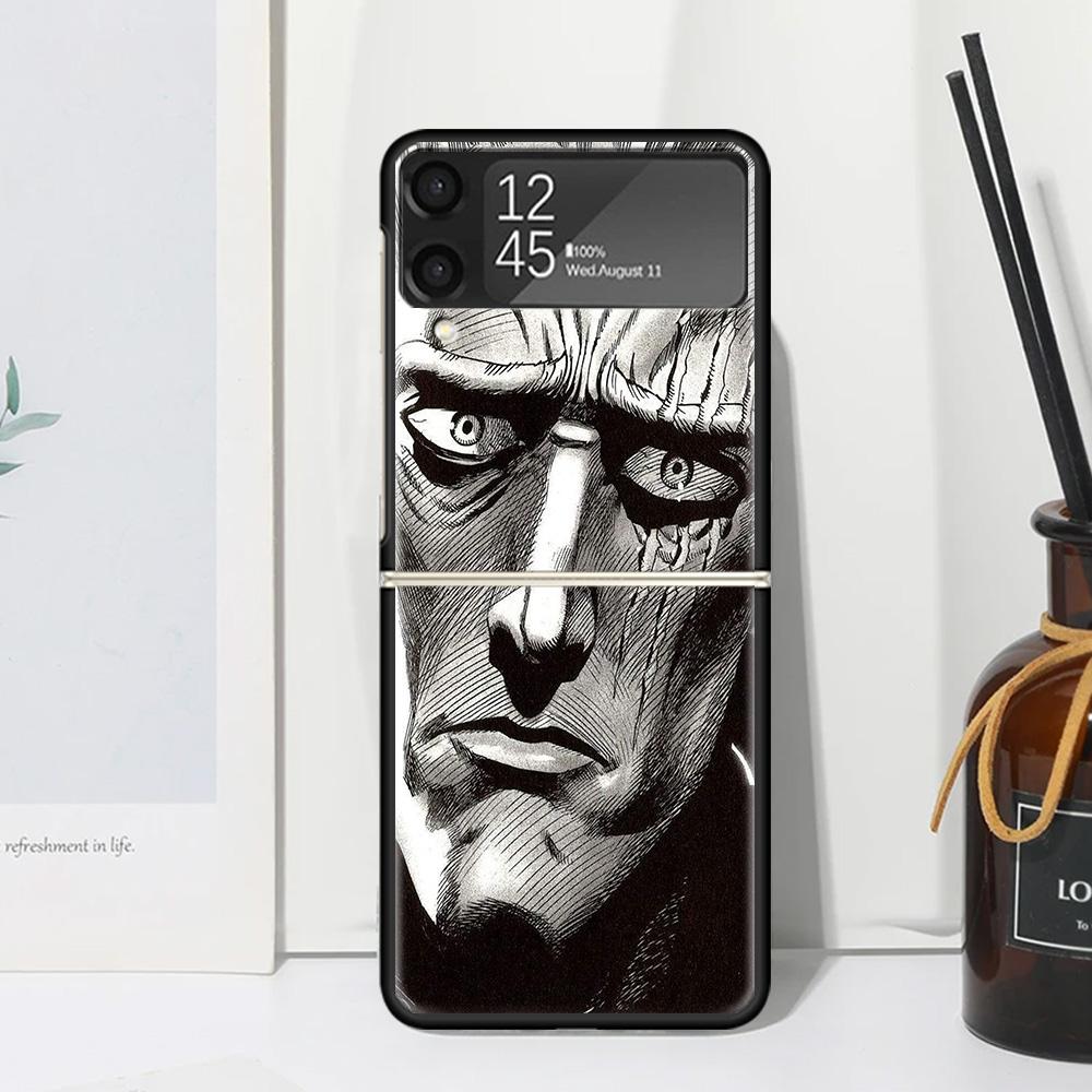 One P-Punch-Man Saitama King Phone Case Cover for Samsung Galaxy Z Flip 7 6 5 4 3 5G Flip3 Flip4 Flip5 ZFlip6 ZFlip7 Black Funda