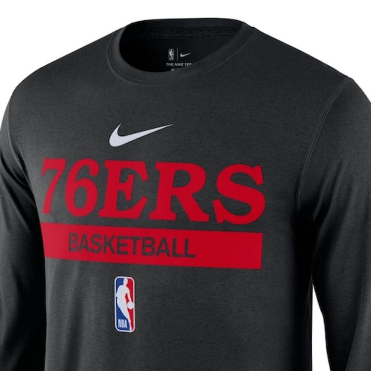 Nike X NBA Philadelphia 76ers 2022/23 Legend On-Court Practice Performance Vintage Logo Breathable Crew Neck Long Sleeve T-Shirt Men Tops DR6535-010
