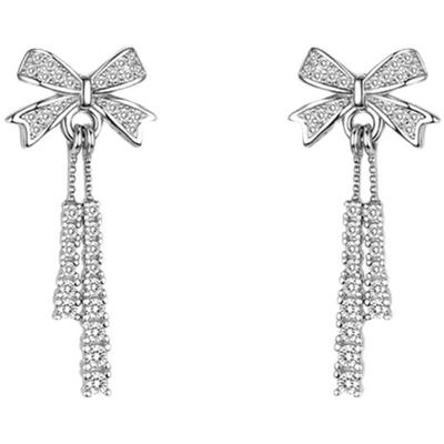 2025 New Fashion Day Korean Pure Silver Needle Earrings, Long Slightly Inlaid Zircon Bow Tassel Stud Earrings For Women